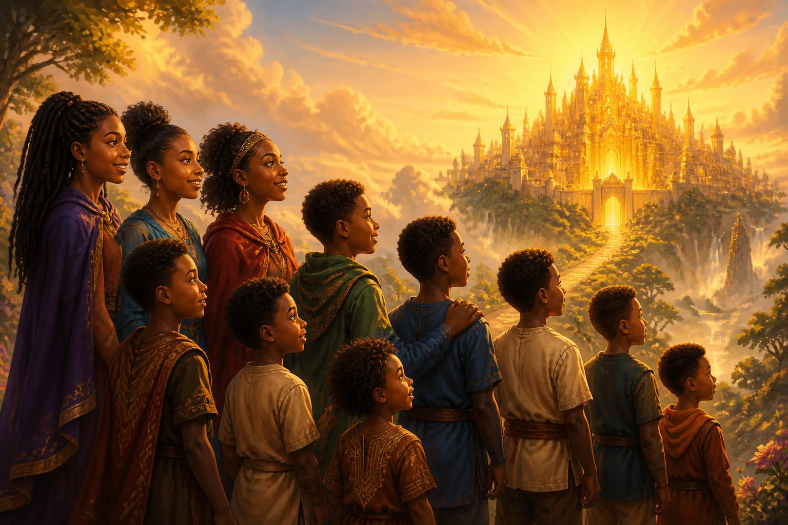 Eleven cousins beholding the celestial kingdom at golden hour